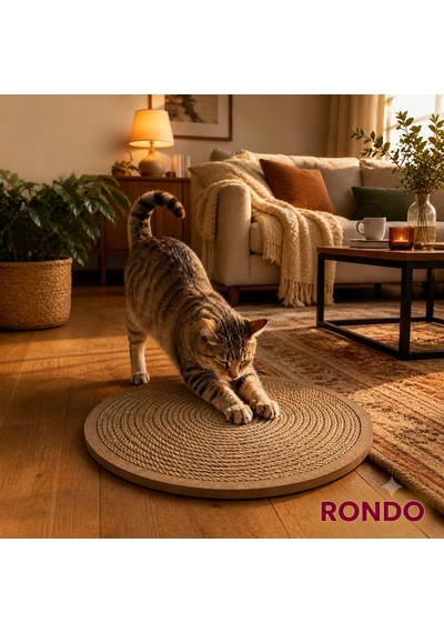 Petody Rondo Kedi Tırmalama Matı 8 MM Jüt Halat Mdf Taban 40 CM Modern Ve Dayanıklı Mdf Tasarım