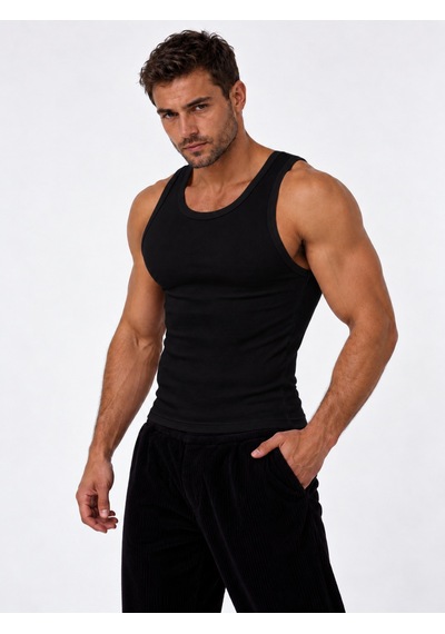 We&me Erkek Halter Yaka Slimfit Sporcu Likralı Atlet Siyah