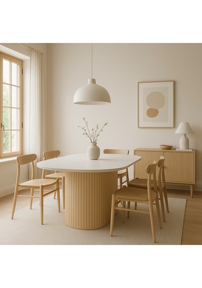 Dolunay 180x90x75cm 36mm Kalın Kenarlı Oval Beyaz Sütunlu Yemek Masası Sadece Masadır Çok Renkli