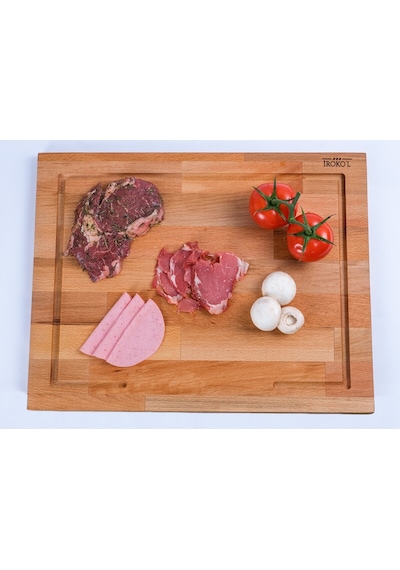 İroko L Kayın Ahşap Tezgah Üstü Kesme Tahtası 45x35 Cm Oluklu, Kenarlıklı, Premium El Yapımı Ahşap