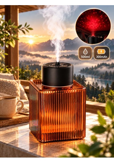 500ml Şarjlı Araç İçi Hava Nemlendirici Rgb Lazer Yıldız Efektli 300mah