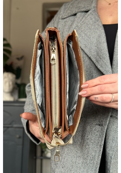 Jps- 5 Bölmeli Kadın Omuz Çantası 29cm 20 Cm 10 Cm 2068-lb - Kum Taba Kombin Kum - Taba