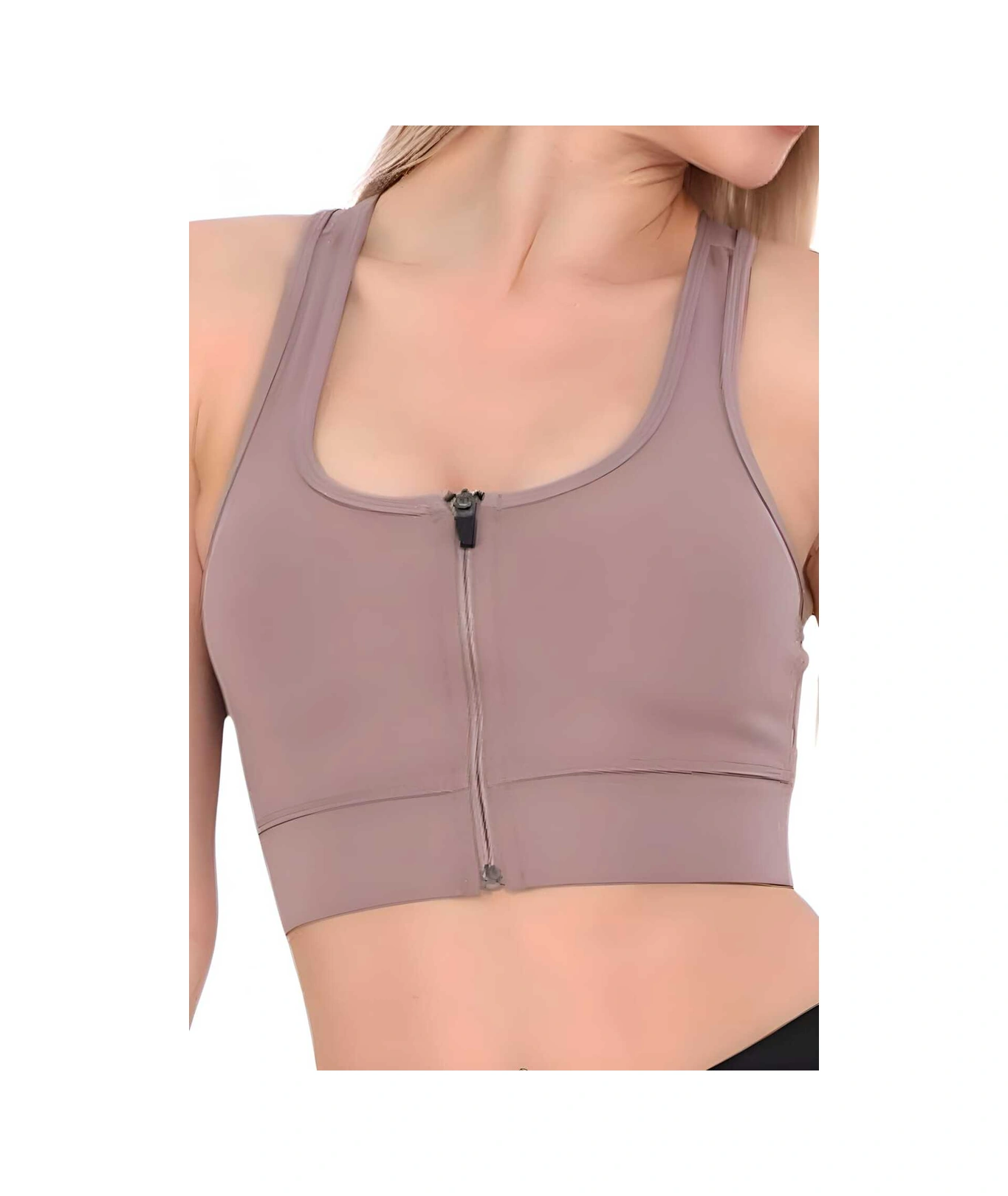 Tezzgelsin Kadın Fermuarlı Sporcu Crop Kadın Büstiyer Vizon