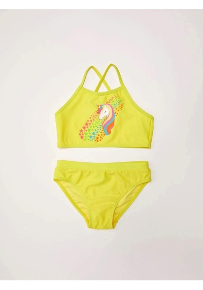 Deep Beach Baskılı Kız Çocuk Bikini Takım Sarı