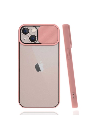 Kilifone - Apple Uyumlu iPhone 13 Mini - Kılıf Slayt Sürgülü Arkası Buzlu Lensi Kapak - Pembe Açık