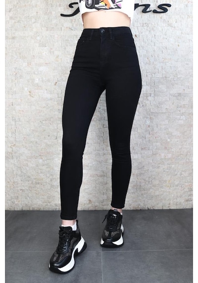 Kadın Siyah Süper Skinny Fit Esnek Likralı Denim Jean Kot Pantol