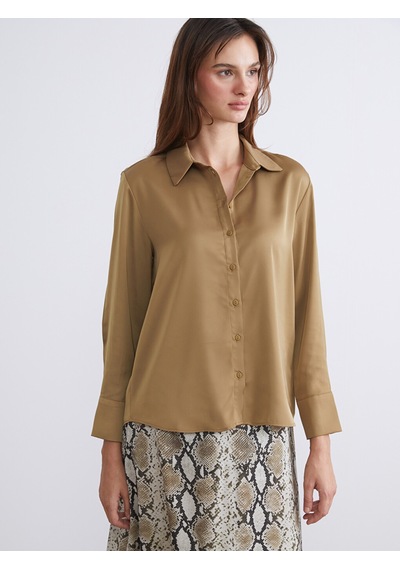 Lcwaıkıkı Classic Haki Oversize Saten Kadın Gömlek