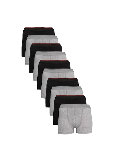 Nacar Store Erkek Siyah 2 Renk 10'lu Paket Likralı Pamuklu Boxer Siyah-gri