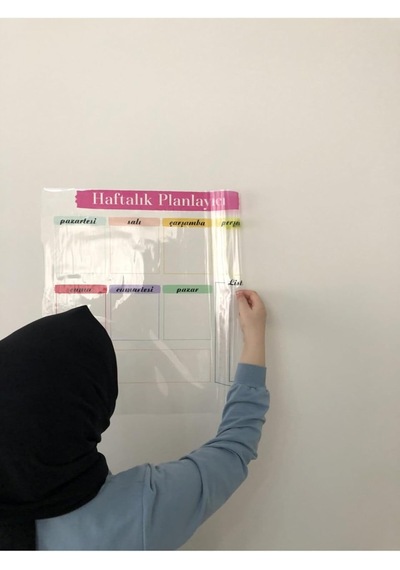 Haftalık Planlayıcı Takvim Statik Akıllı Kağıt Tahta Yazı Tahtası Planner Kalem 50x50 Cm Cok Renkli