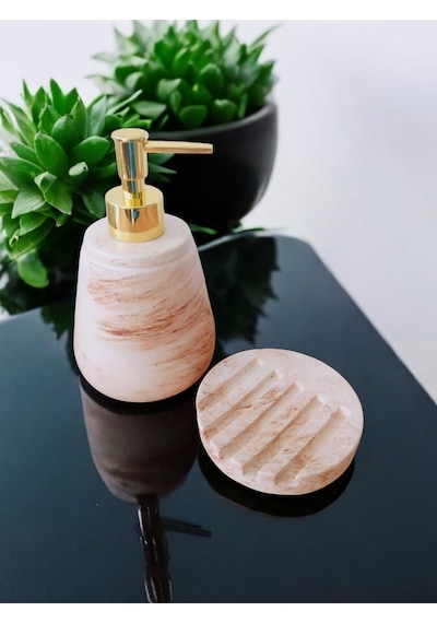 Marble Bej Beton Serisi Sıvı Ve Katı Sabunluk Seti Gri