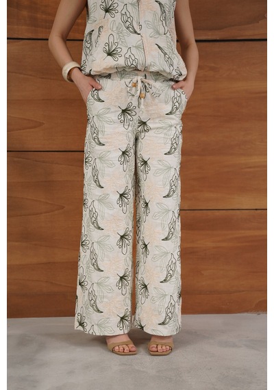 Verymoda Nakışlı Keten Pantolon F2008 Taş