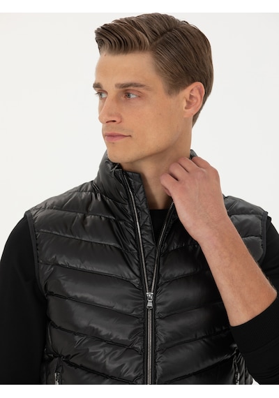 Cacharel Siyah Slim Fit İnce Kapitone Mont Yelek