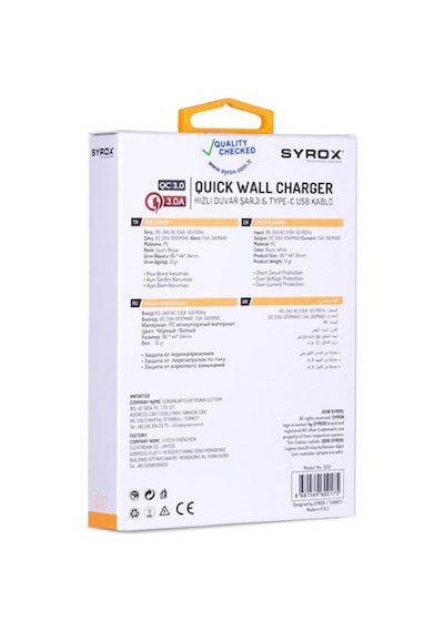 Syrox Type-C Quıck Şarj Cihazı 3.0 Amper Q32 (379919301)