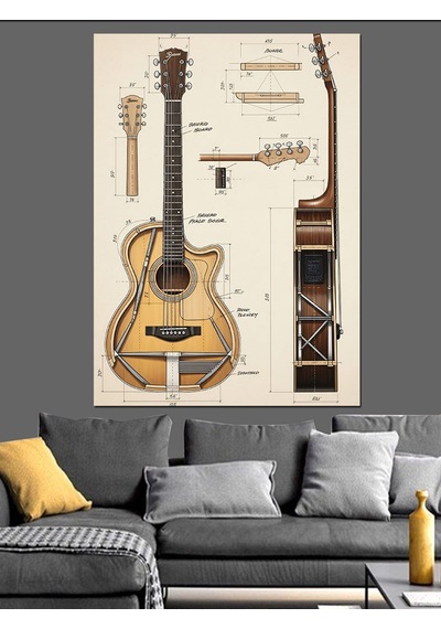 Eski İki Klasik Gitar Eskizi Dekoratif Kanvas - Mdf Ahşap Tablo