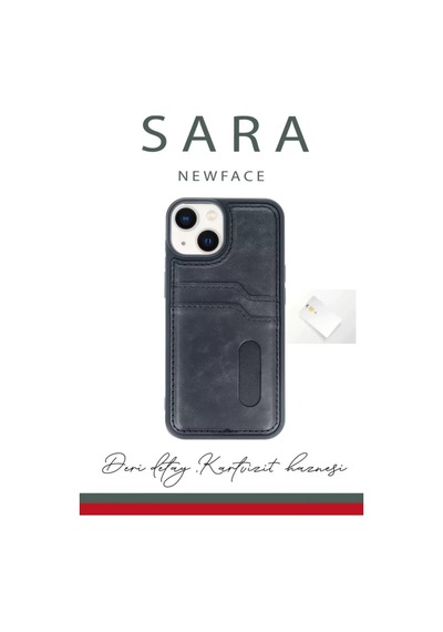 Apple iPhone  Uyumlu- 15 Sara Kartvizitli Deri Kılıf - Lacivert