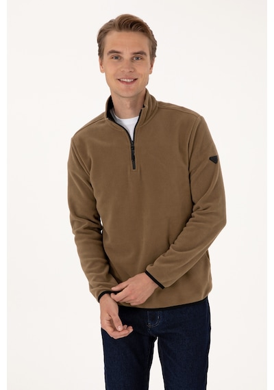 U.S. Polo Assn. Erkek Regular Fit Haki Polar Yarım Fermuarlı Basic Sweatshirt 50313777-VR027