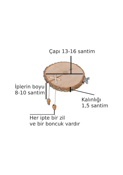 Doğal Ağaç Kuş Ve Ufak Papağan Tüneği Zilli Boncuklu Çap 13-16 Santim Kalınlık 15 Milim Kendinden Çatlak Tün
