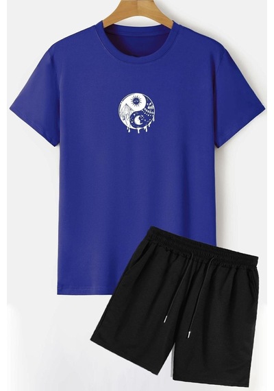 Uyguntarz Ying Yang Şort T-shirt Eşofman Takımı Mavi