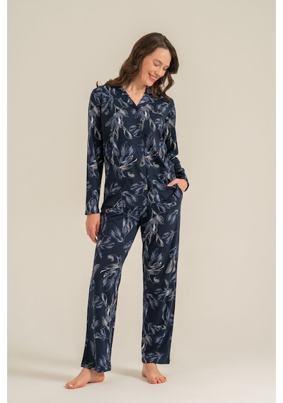 Pierre Cardin Kadın Leaves Lacivert Gömlek Pijama Takımı Pc9259-s-v1 Pc9259-s-v1
