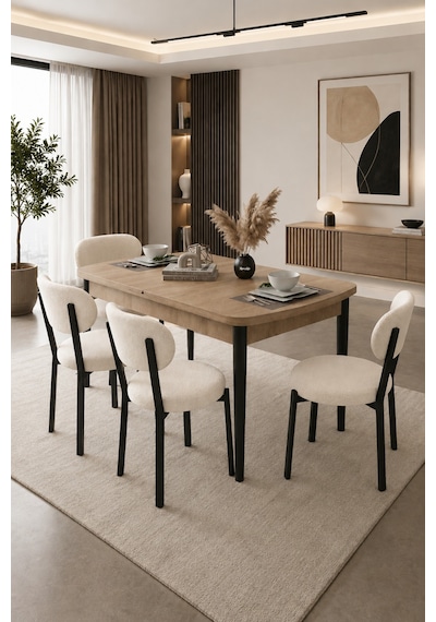 Renlife Açılır Yemek Masası Ve Sandalye Seti Metal Ayaklı 4 Sandalye + 80x130 Masa Sonomo Krem Sonmo Krem Renlife Açılır Yemek Masası Ve Sandalye Seti Metal Ayaklı 4 Sandalye + 80x130 Masa Sonomo Krem Sonmo Krem