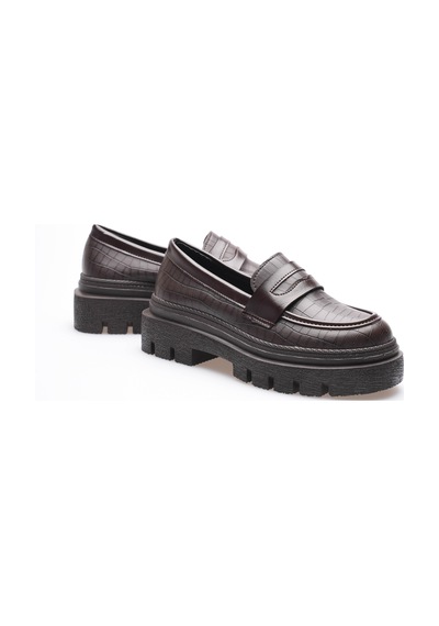 Kadın Deri Loafer Oxford Krokodil Desenli Kalın Comfort Tabanlı Kahve Carmin Kahverengi Kadın Deri Loafer Oxford Krokodil Desenli Kalın Comfort Tabanlı Kahve Carmin Kahverengi