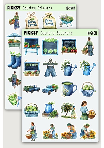 Yaz Temalı Çiftlik Sticker Seti - 40 Adet Etiket Çıkartma Diğer