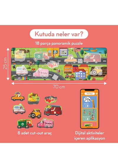 Moritoys Vehicles Adventure - 18 Parça Yapboz, 8 Adet Oynanabilir Araç Ve Dijital Aktiviteler