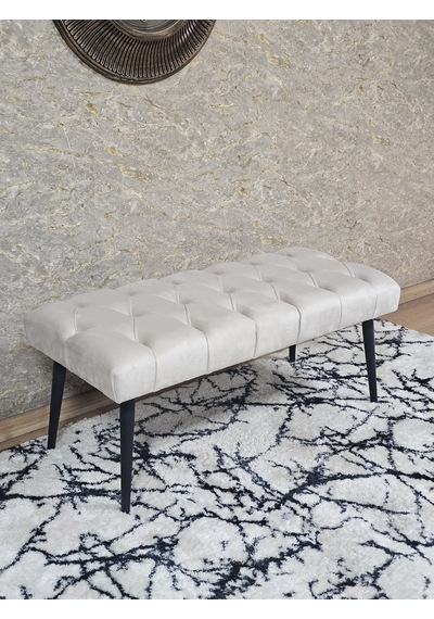 Zafir Siyah Boyalı Sivriltme Ayaklı 90 Cm Puf Bench - Puf - Bench - Kasalı Oturak - Oturak - Yatak Ucu Puf Bej