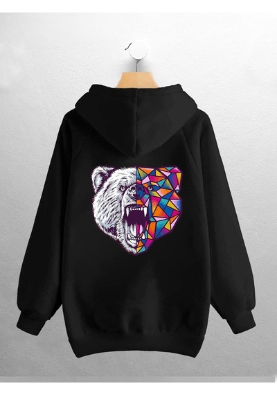 Macklin Unisex Kadın Erkek Kızgın Ayı Baskılı Sweatshirt Siyah Mck0826 Siyah