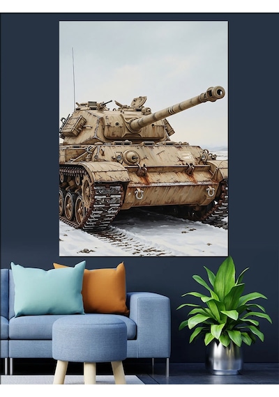 Ahşap Tablo Karlı Arazide Askeri Tank