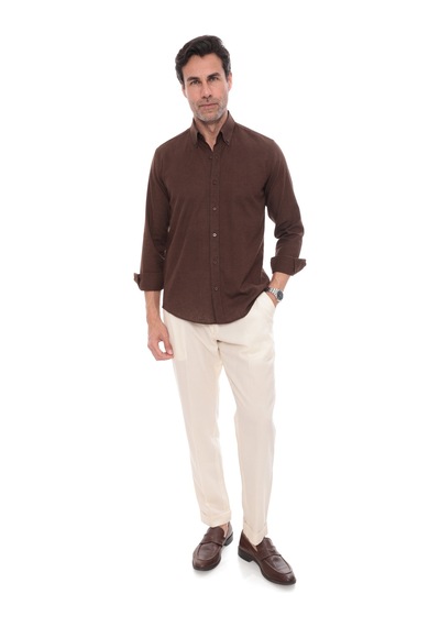 Slim Fit Uzun Kol Yaka Düğmeli Nefes Alan Keten Hediye Kutulu Erkek Gömlek Fs-004548 - Koyu Kahve-3239 Slim Fit Uzun Kol Yaka Düğmeli Nefes Alan Keten Hediye Kutulu Erkek Gömlek Fs-004548 - Koyu Kahve-3239