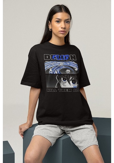 Demon Killer Kill Them All Baskılı Unisex Anime Karakter Tişört Siyah