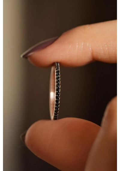 Roza Silver Oniks Taşlı Rose Minimal Tamtur Gümüş Yüzük