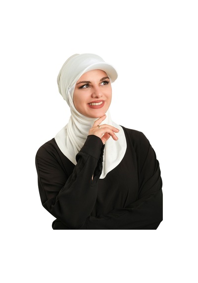 Hürrem Bone Krem Pratik Hazır Geçmeli Şapkalı Tesettür Eşarp Viskon Düz 2513 40 krem