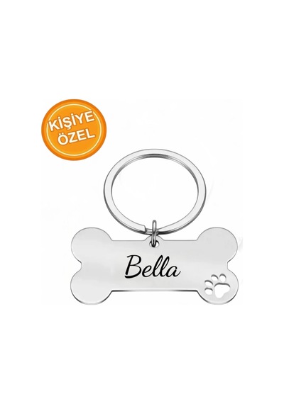 İsme Özel Çelik Kedi Köpek İsimlik Künyesi Silver Gri