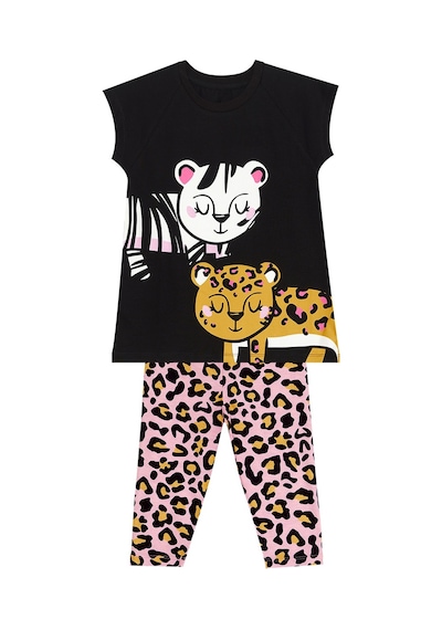 Denokids Mshb&g Leopar Ve Zebra Kız Çocuk Tunik Tayt Takım Çok Renkli