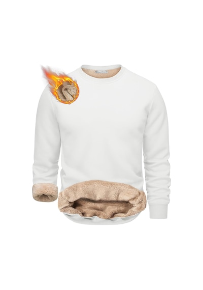 Ghassy Co. Erkek Ultra Termal Sherpa Peluş Astarlı Bisiklet Yaka Sweatshirt BEYAZ