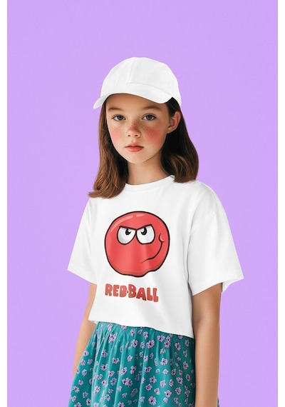 Sevbano Unisex Red Ball Baskılı Oyun Çocuk Tişört Beyaz