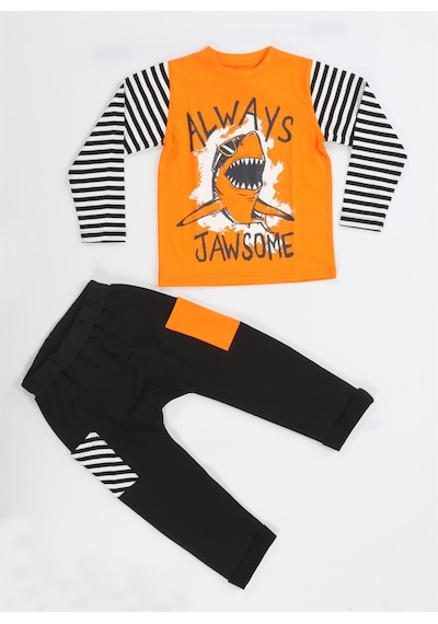 Casabony Jawsome Baggy Erkek Çocuk Pantolon + T-shirt Takım-turuncu - Siyah