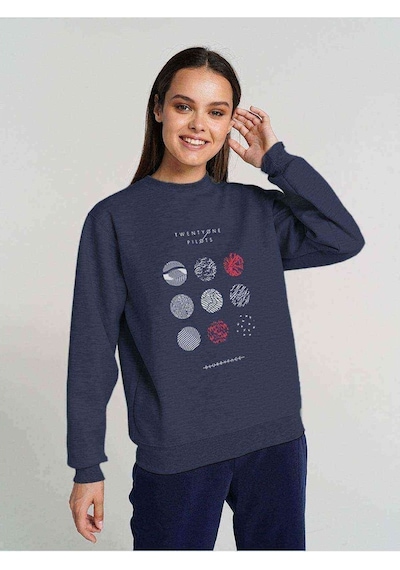 Twenty One Pilots Blurryface Baskılı Indigo Mavi Kadın Sweatshir