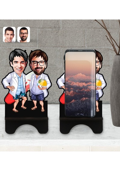 Kişiye Özel Kankalar Karikatürlü Ahşap Biblo Telefon Standı-2