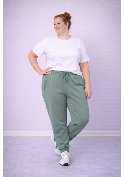 Akt Gayem Butik Büyükbeden Eşofman Altı Paçası Lastikli 3xl-6xl Çağla