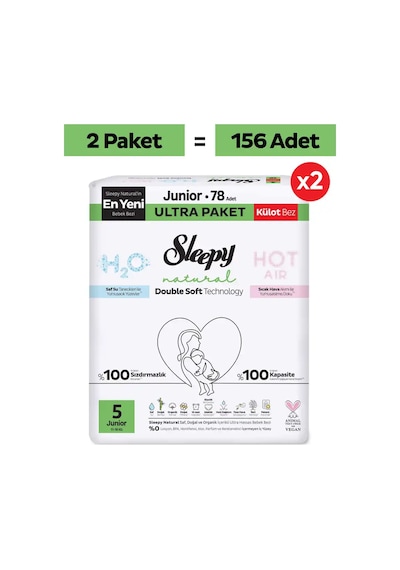 Sleepy Natural Double Soft Ultra Fırsat Paketi Külot Bez 5 Numara Junior 156 Adet
