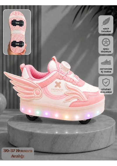 Işıklı Patenli 3d Pembe Kız Çocuk Ayakkabı