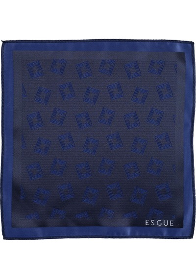 Esgue Hand Made 8 Cm Retro Desen Lacivert Mavi Renk Mendilli Kravat Lacivert - Gri