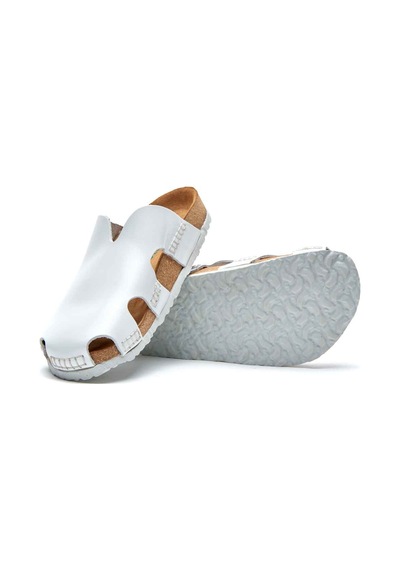 Comfortfusse Trudi - Kadın Ortopedik Deri Sabo Terlik Beyaz