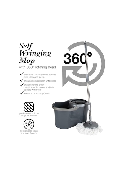 Simplify Kendinden Sıkma Paspas Ve Kova Seti, 16 Litre, Gri Çok Renkli