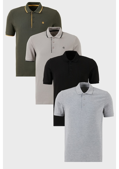 Buratti Pamuklu Regular Fit Düğmeli Polo Yaka 4'Lü Paket T Shirt Erkek Polo Yaka T Shirt 590211827S4 Siyah-Hakisarı-Taş-Gri Melanj