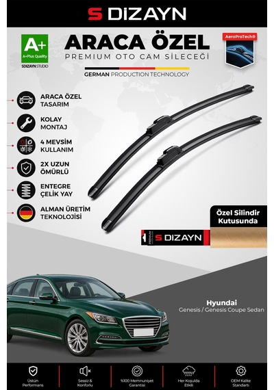 S-dizayn Hyundai Genesis Sedan Ön Cam Silecek Seti 2014-2017 Premium Araca Özel 65-40 Cm A+ Kalite