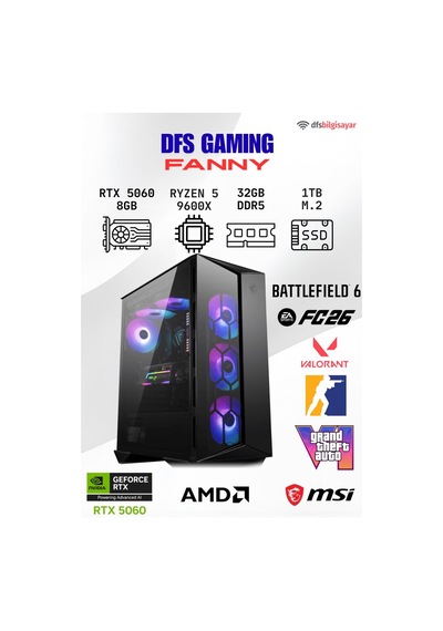 MSI DFS Gaming FANNY R5-9600X 32 GB 1 TB M.2 SSD RTX5060 Free Dos Masaüstü Oyuncu Bilgisayarı